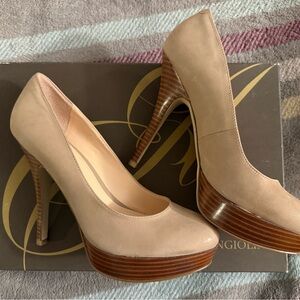 Enzo Angiolini Nude and Brown Platform Heels
